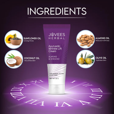 Jovees Herbal Almond & Ginseng Wrinkle Lift Face Cream | Anti-Wrinkle & Anti-Ageing Face Cream | All Skin Types | Paraben & Alcohol Free | 60gm